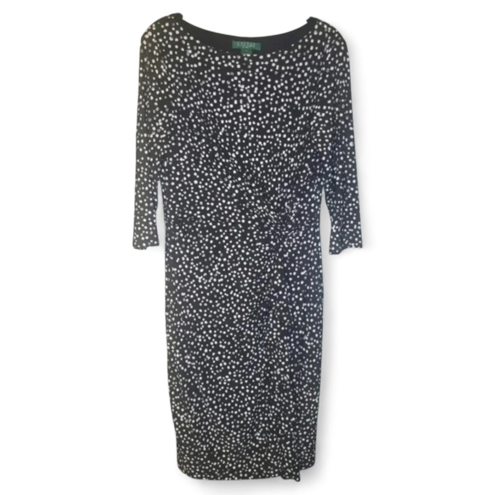 LAUREN RALPH LAUREN Wmns 8 black white gray career Stretchy pullover dress